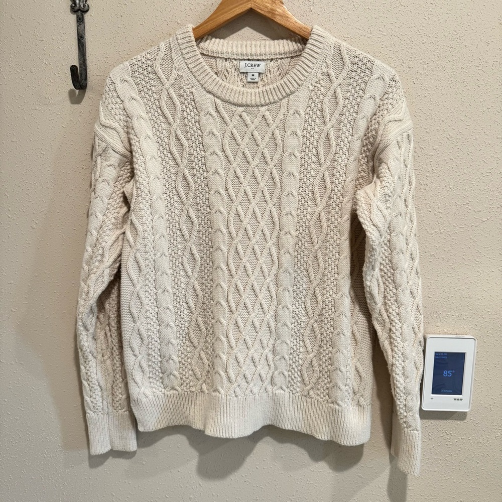 J. Crew Fisherman Classic Cable Knit Sweater Ivory M